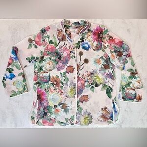 EUC Johnny Was Floral Mandarin Button Down Size Medium